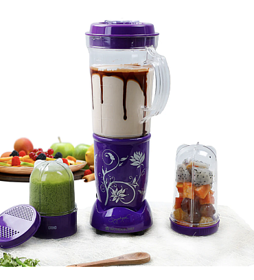 Nutri-blend Juicer, Mixer, Grinder, Blender & Smoothie Maker | 400W 22000 RPM 100% Full Copper Motor | Stainless steel Blades | 3 unbreakable jars | 2 Years warranty | Recipe book by Chef Sanjeev Kapoor | Purple